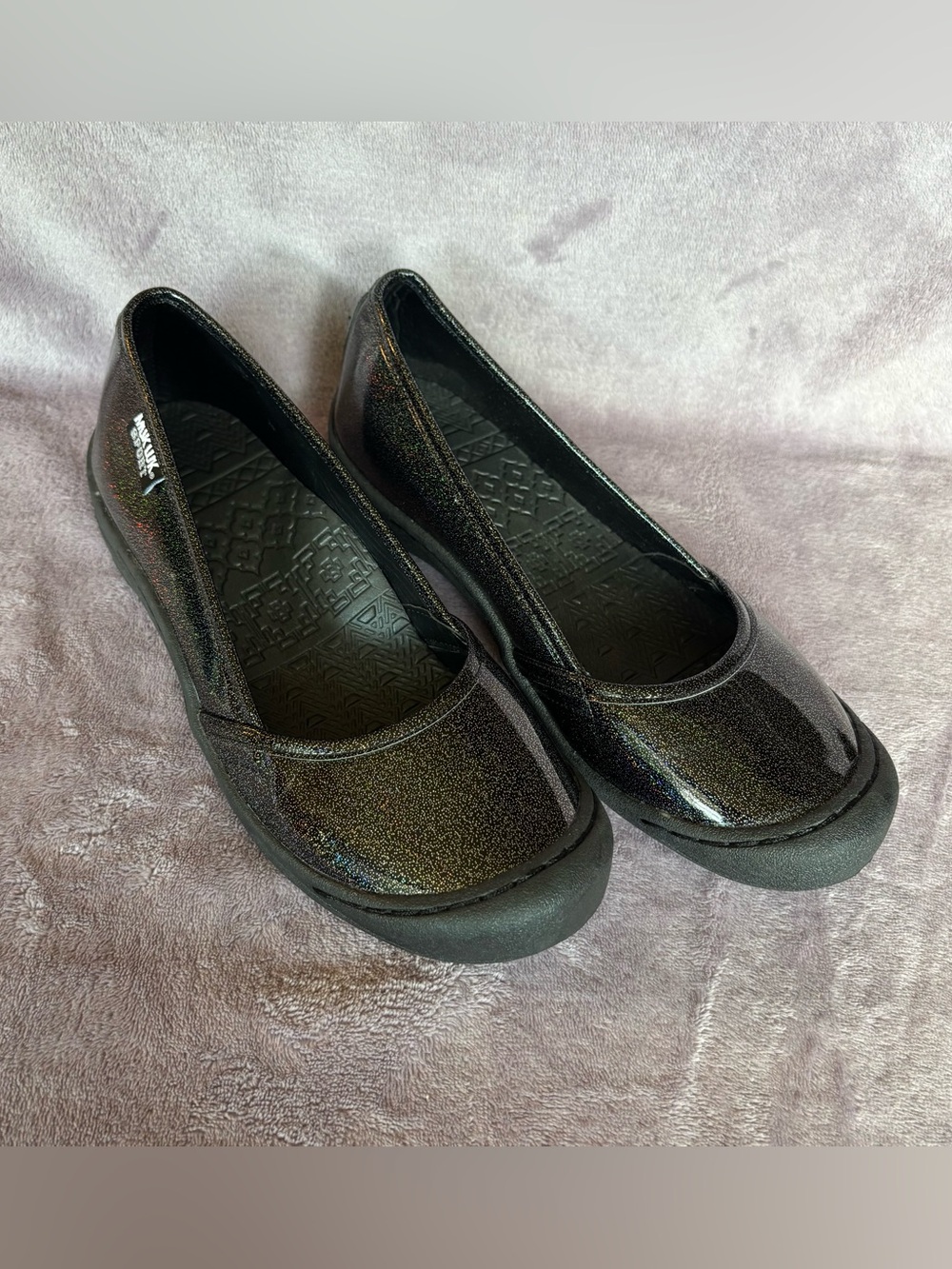 Muk Luks Sport Black Glitter Iridescent Slip On Ballet Flats Comfort Shoes Sz 10